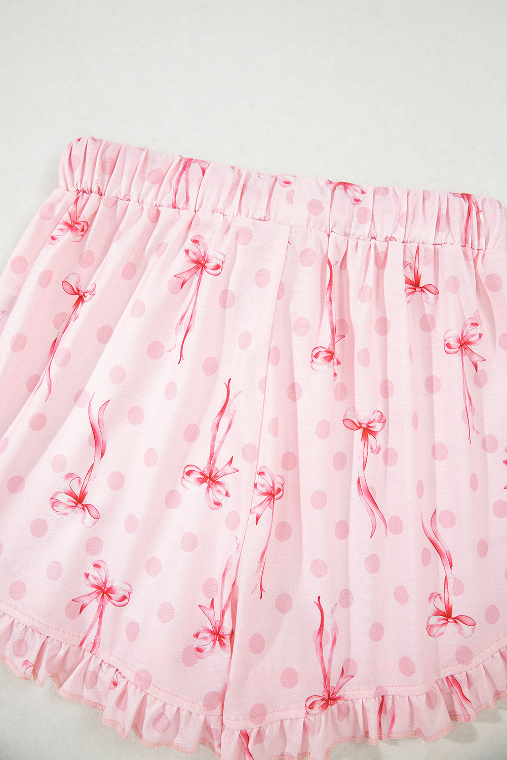 Pink Bow Print Contrast Pipping Short Pajamas Set - Image 6