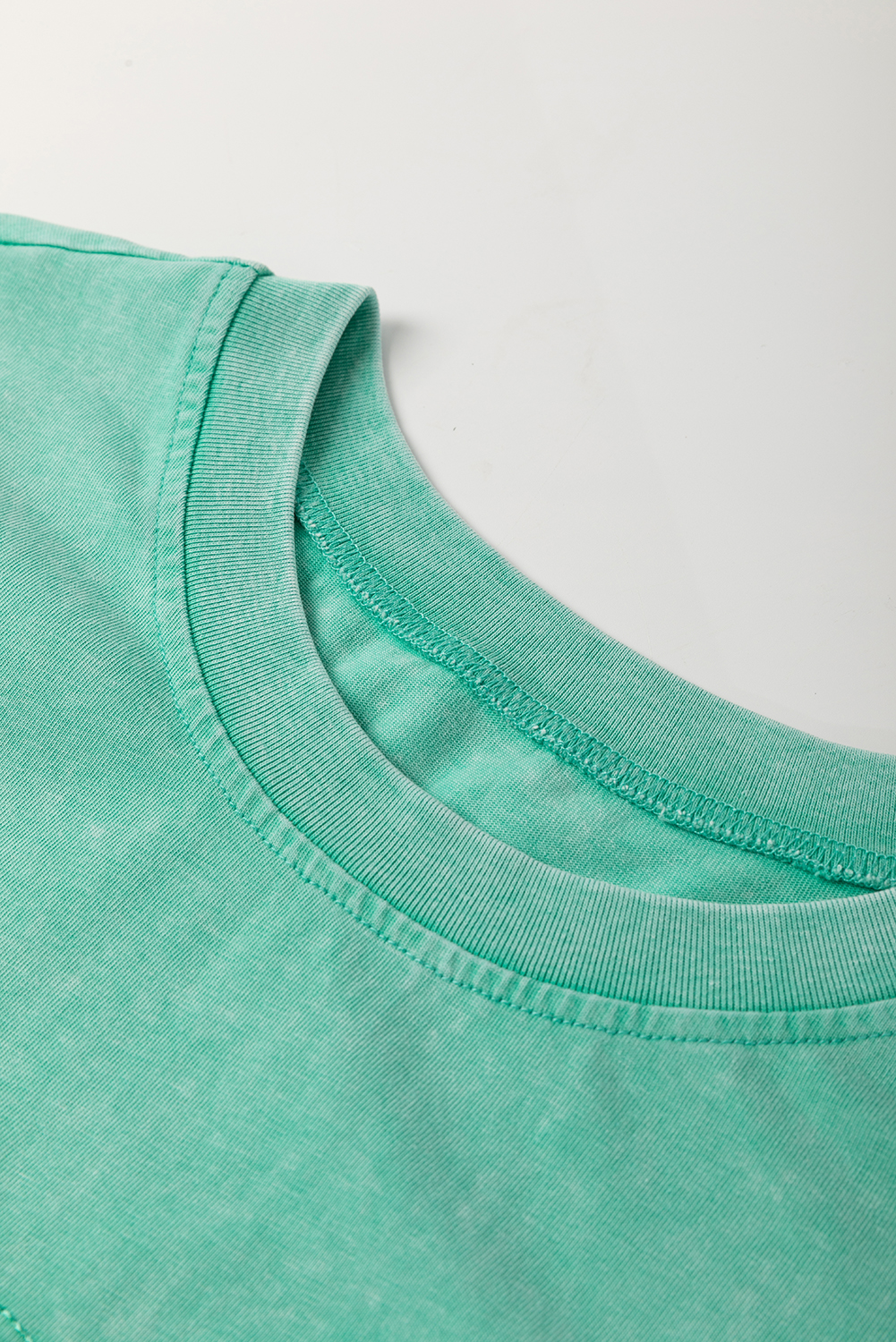 Mint Green Mineral Wash Flower Patchwork Mini T Shirt Dress - Image 5