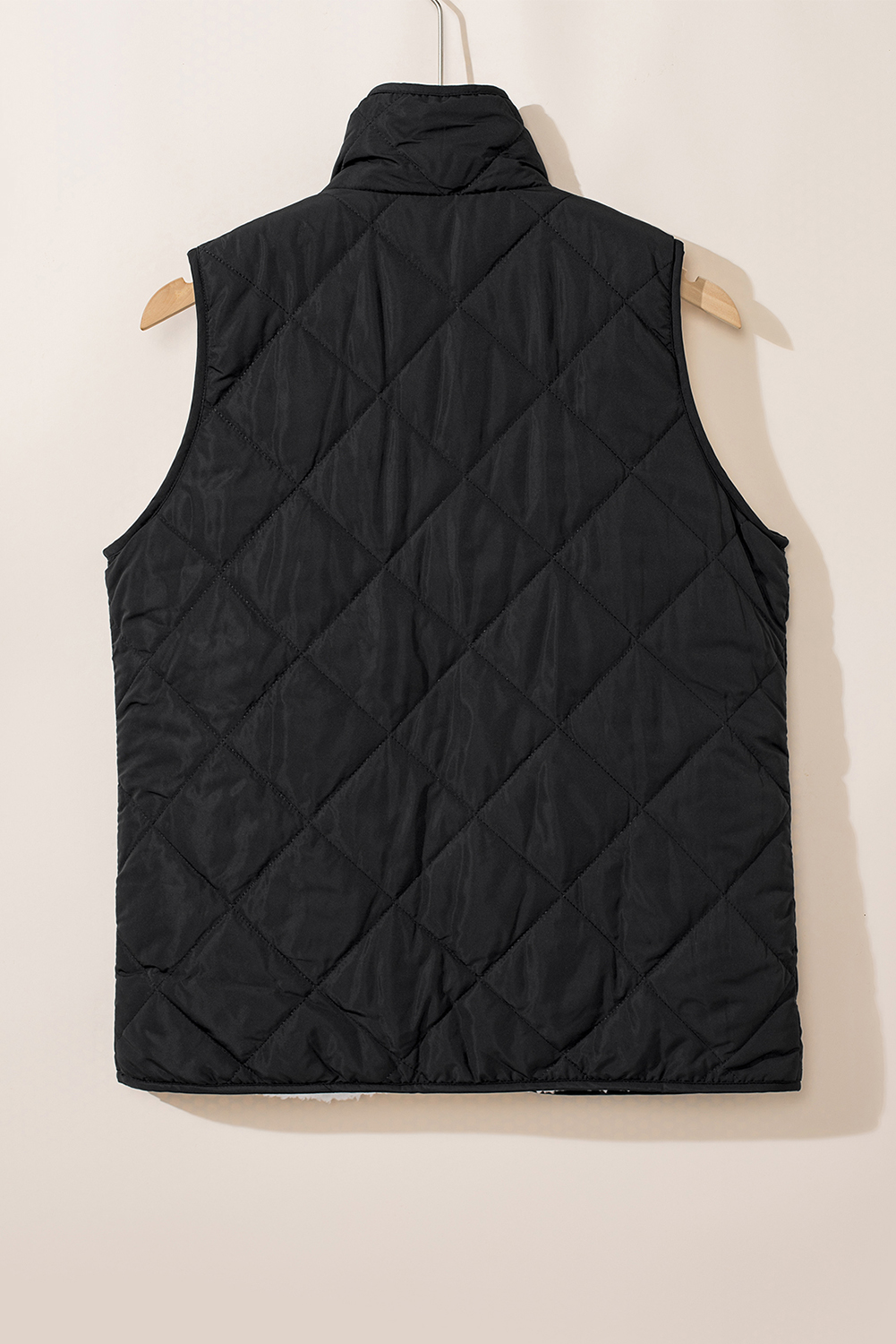 Black Fleece Lined Quilted Zip up Vest Coat - Image 5