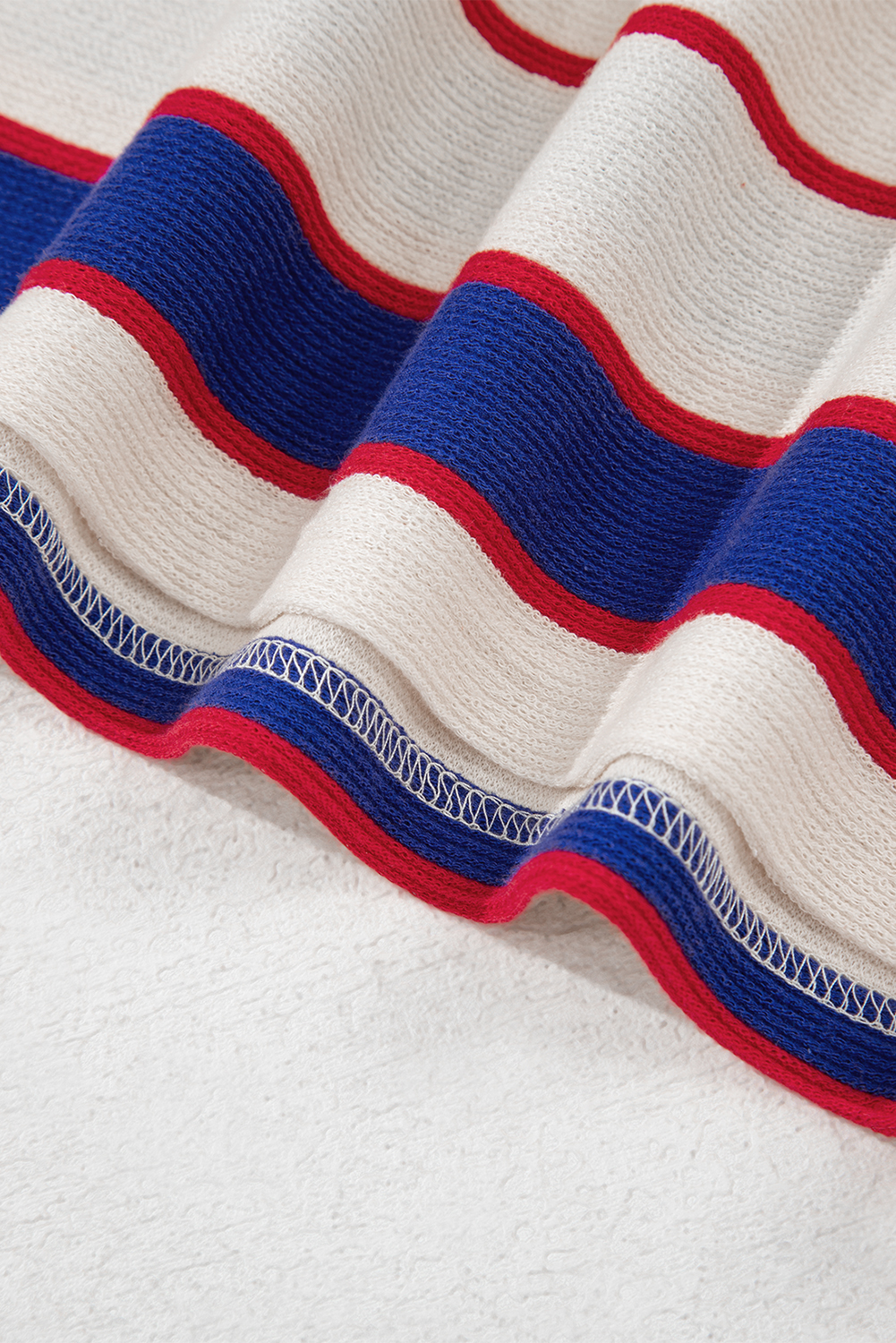 Blue Stripe Color Block Polo Pullover Sweatshirt - Image 8