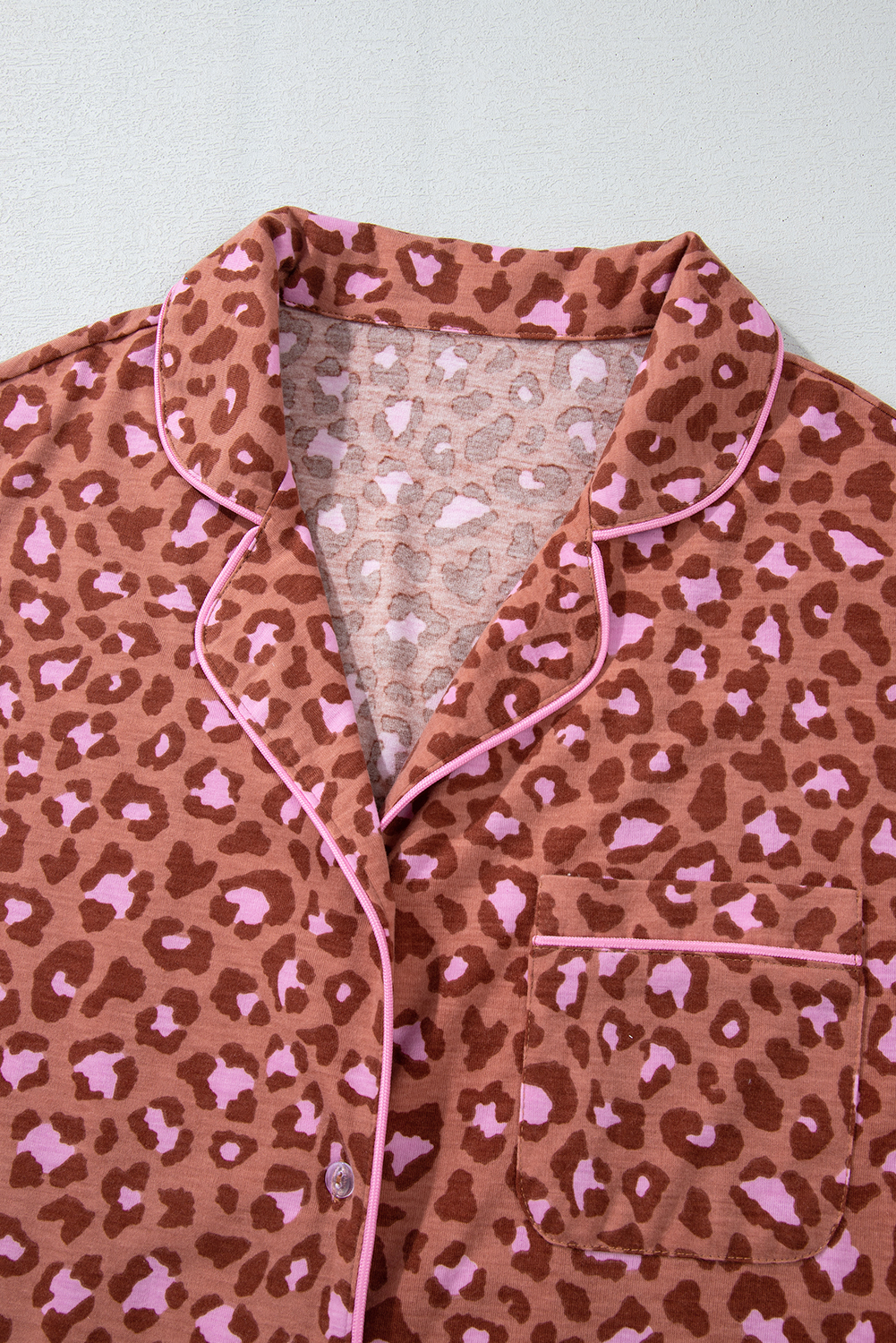 Brown Leopard Print Short Sleeve Shirt and Pants Pajamas Set - Image 8