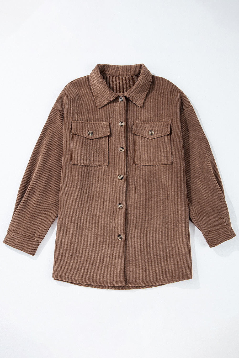 Chestnut Corduroy Flap Pocket Button Up Shacket - Image 7