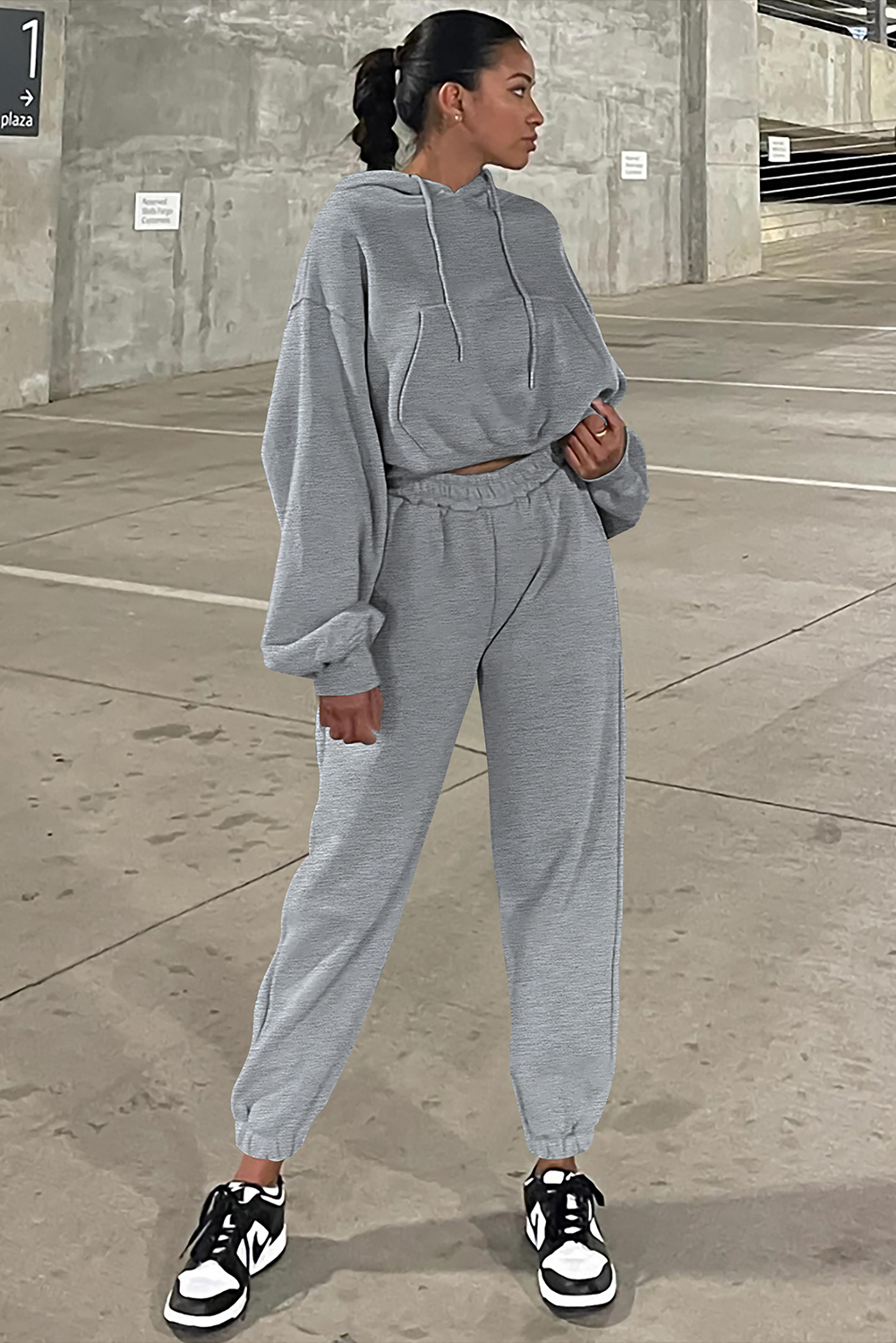 Gray Solid Drop Shoulder Hoodie and Joggers Activewear Set - Image 5