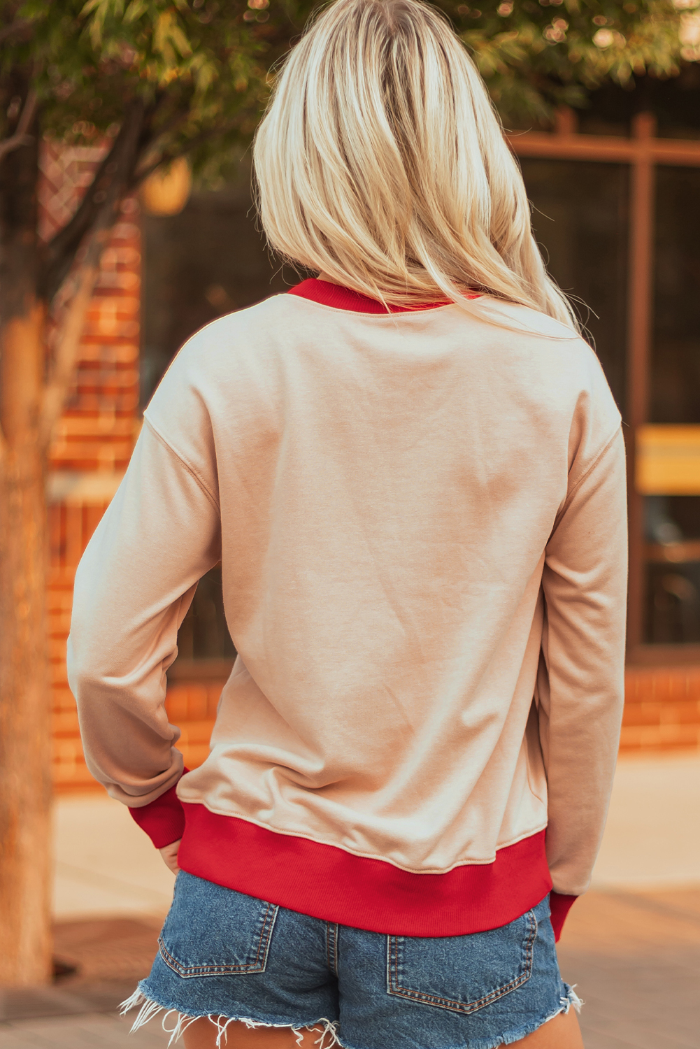 Oatmeal GAME DAY Letter Graphic Varsity Striped Detail Baggy Sweatshirt - Image 2