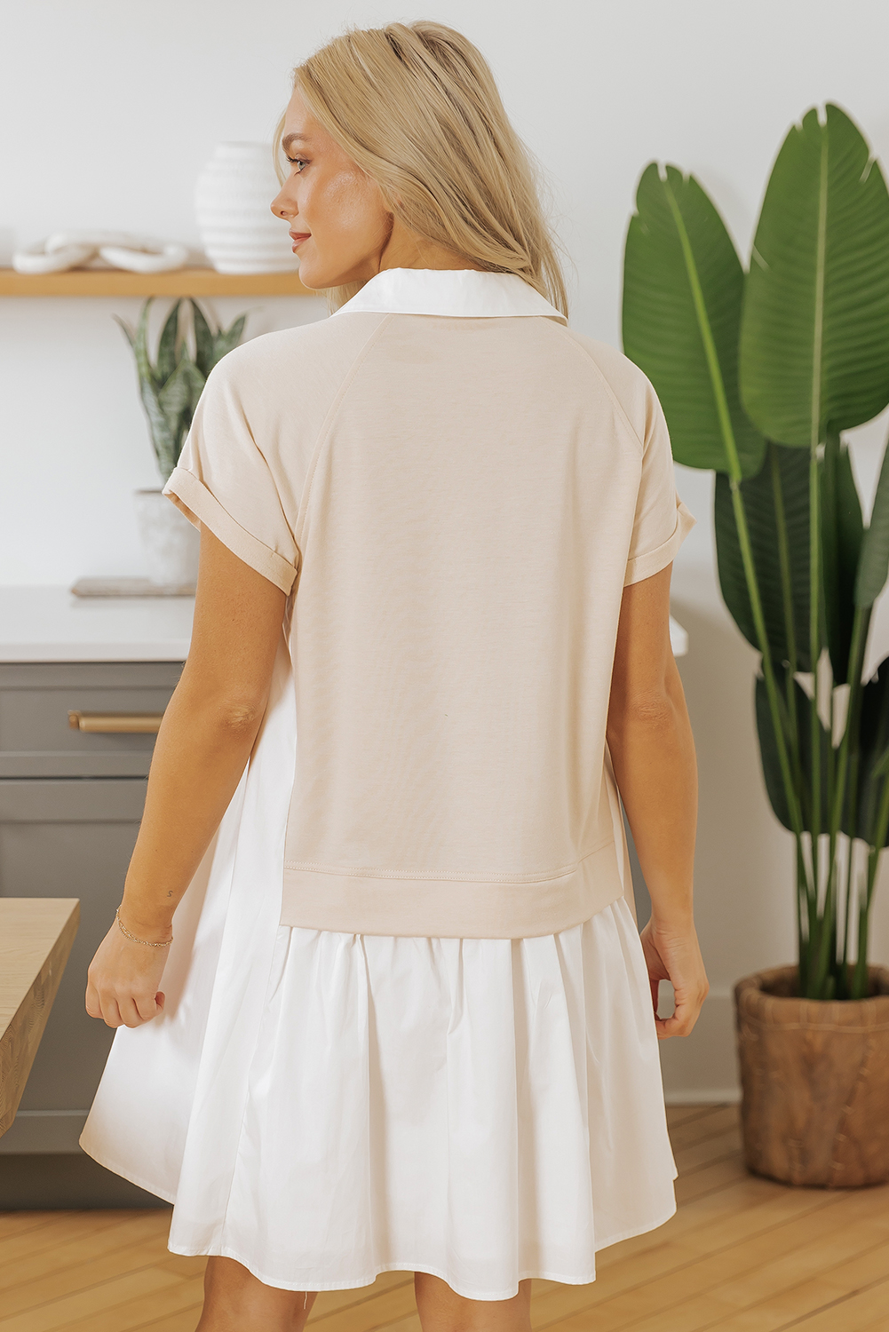 Jet Stream Shirt Collar Buttoned Patchwork Short Sleeve Mini Dress - Image 2