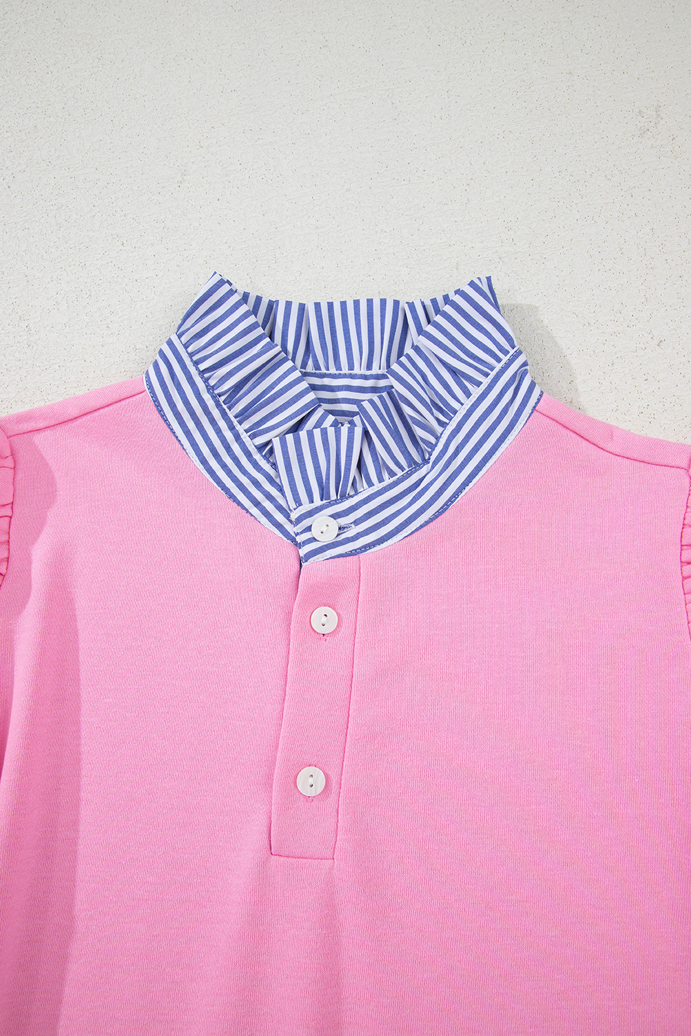 Bonbon Button Striped Collar Patchwork Puff Sleeve Sweatshirt - Image 6