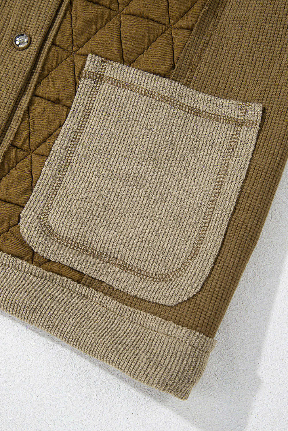 Jungle Green Quilted Textured Patchwork Loose Fit Hooded Jacket - Image 8