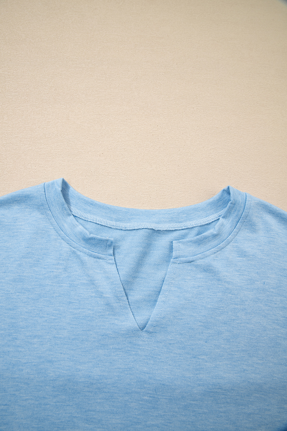 Myosotis Notched Neck Terry Raw Hem Long Sleeve Top - Image 4