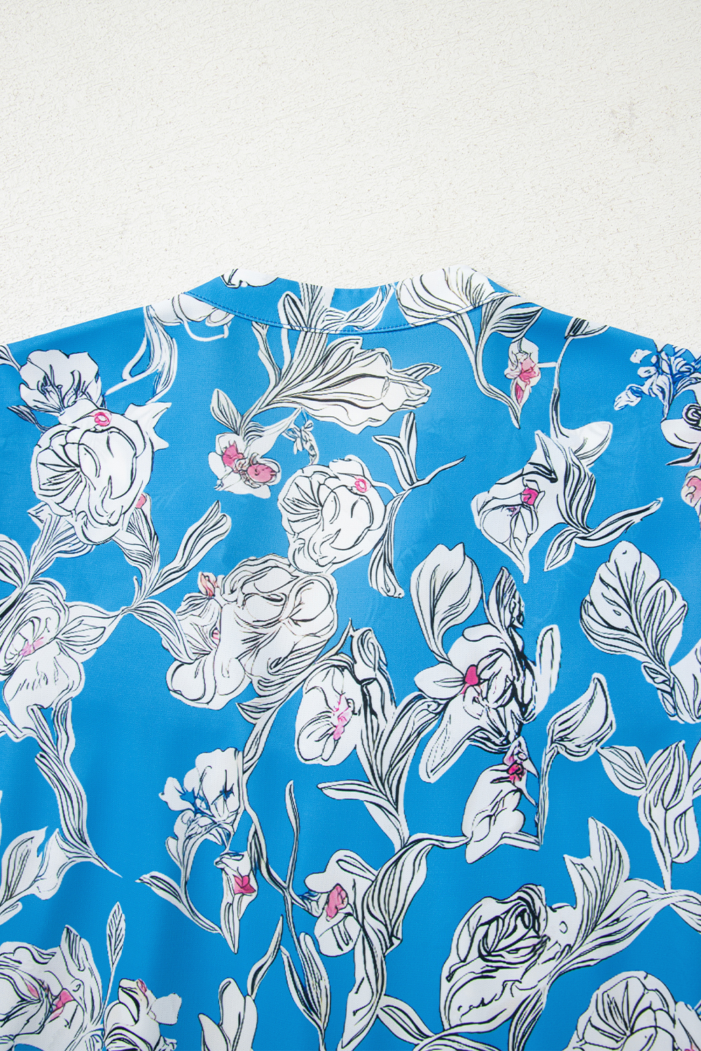 Sky Blue V Neck Floral Print 3/4 Puff Sleeve Blouse - Image 6