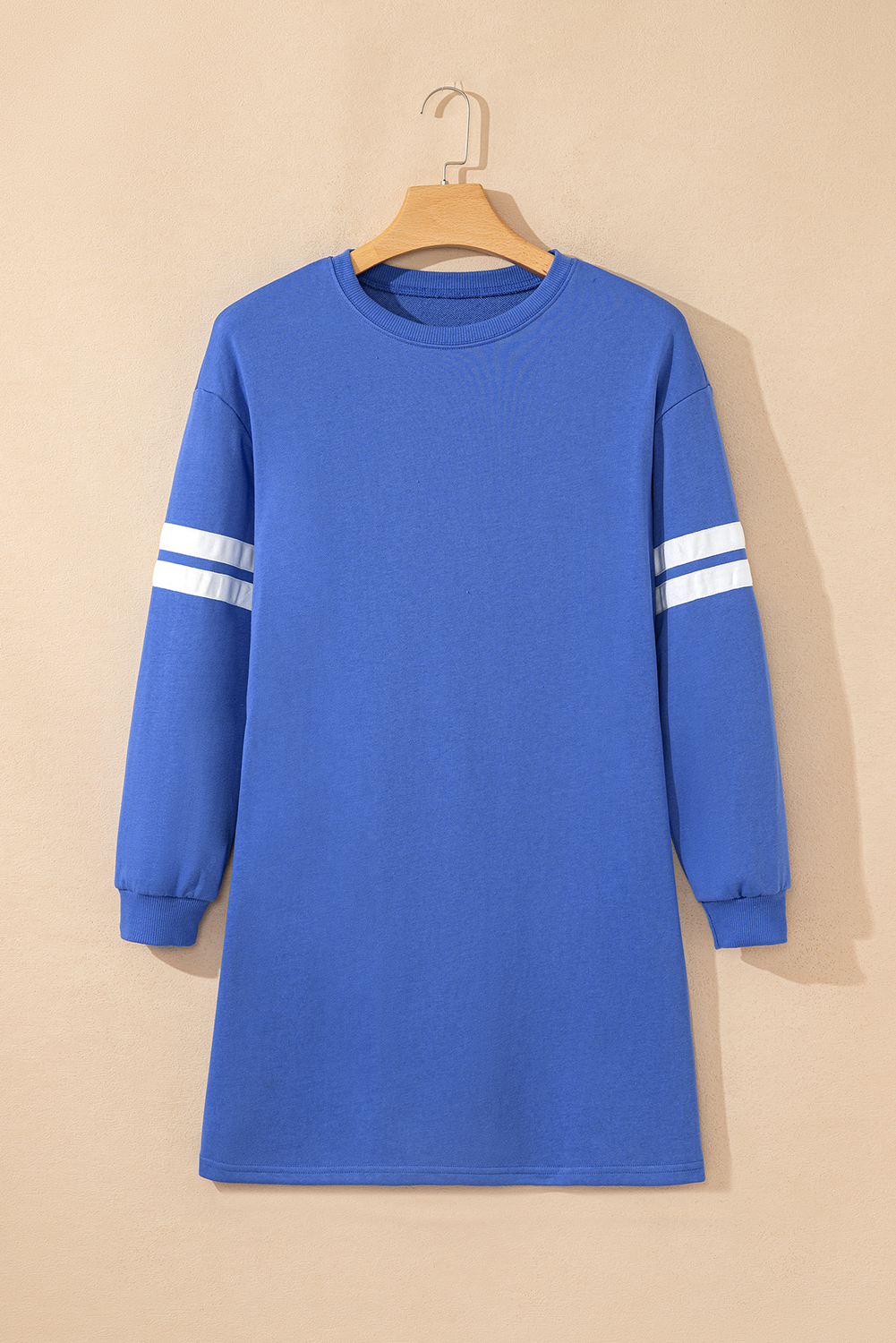 Sky Blue Varsity Contrast Banded Sleeve Shift Sweatshirt Dress - Image 3