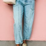 Myosotis Exposed Stitch Detail Drawstring Barrel Jeans