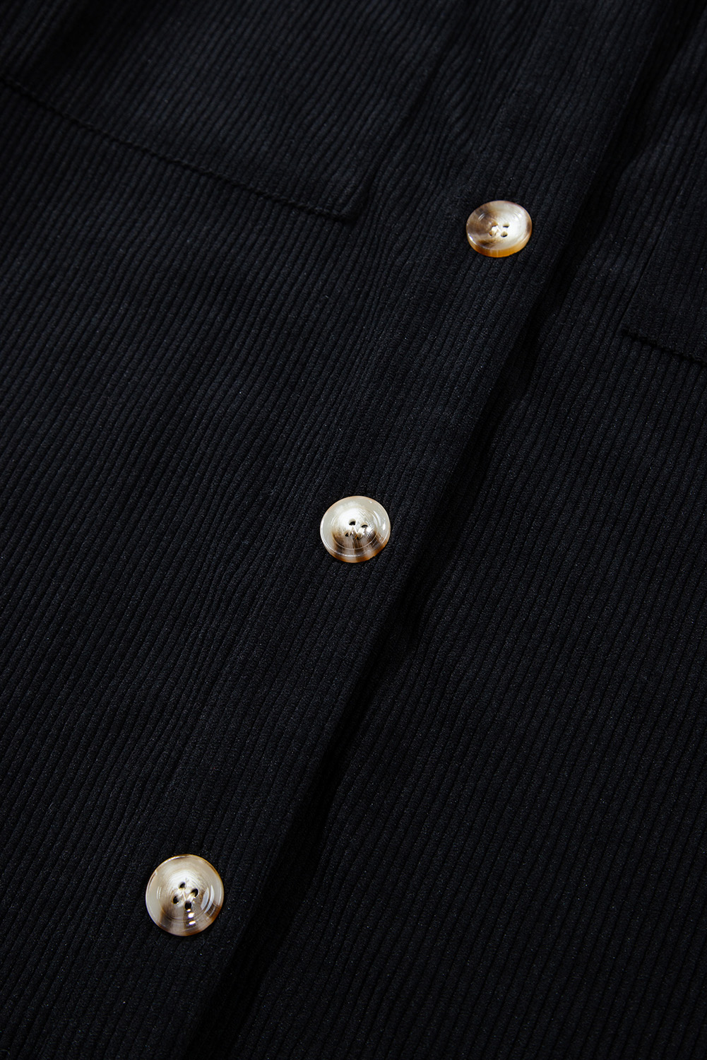 Black Hooded Drawstring Pockets Corduroy Shacket - Image 8