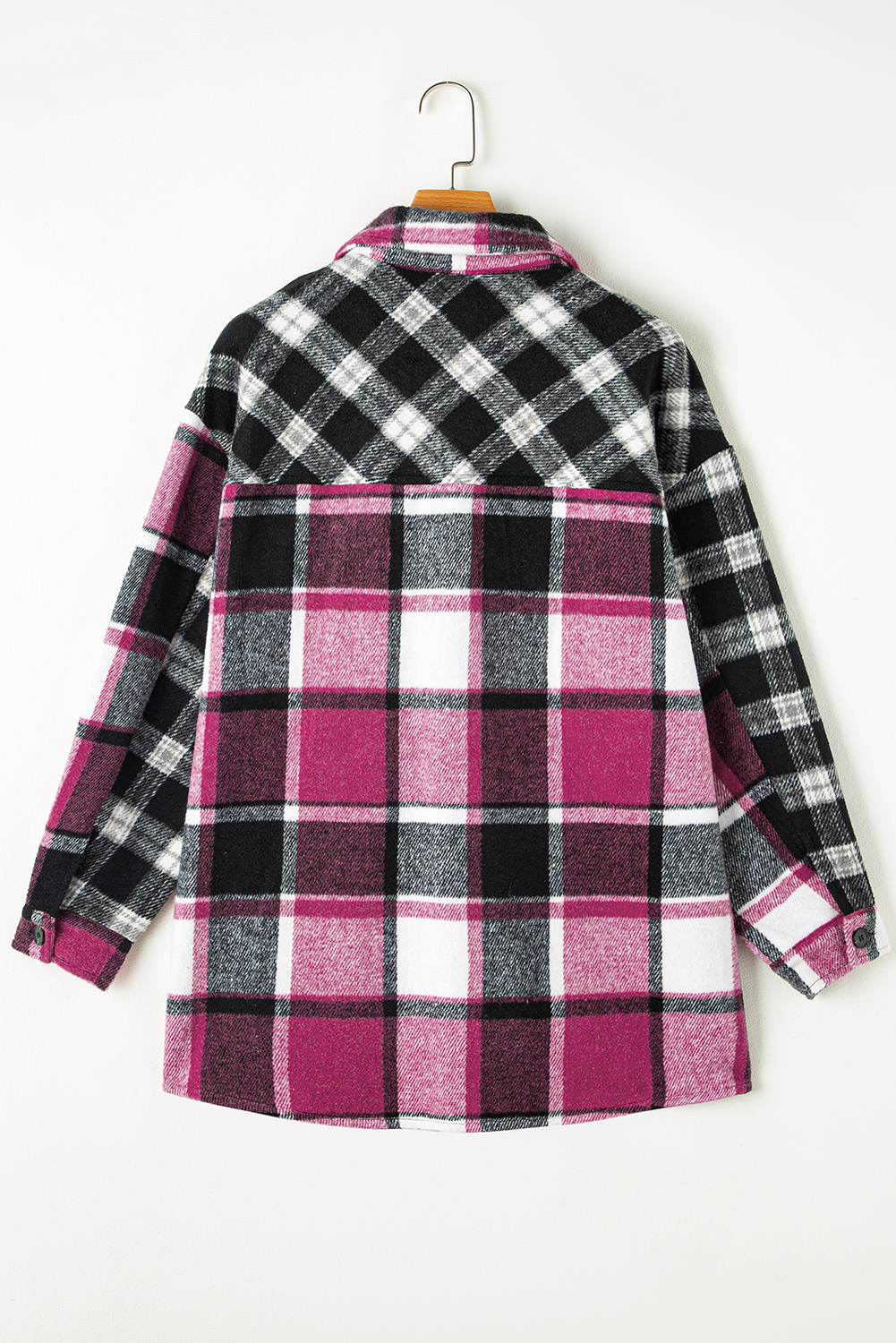 Black Plaid Colorblock Loose Shacket - Image 5