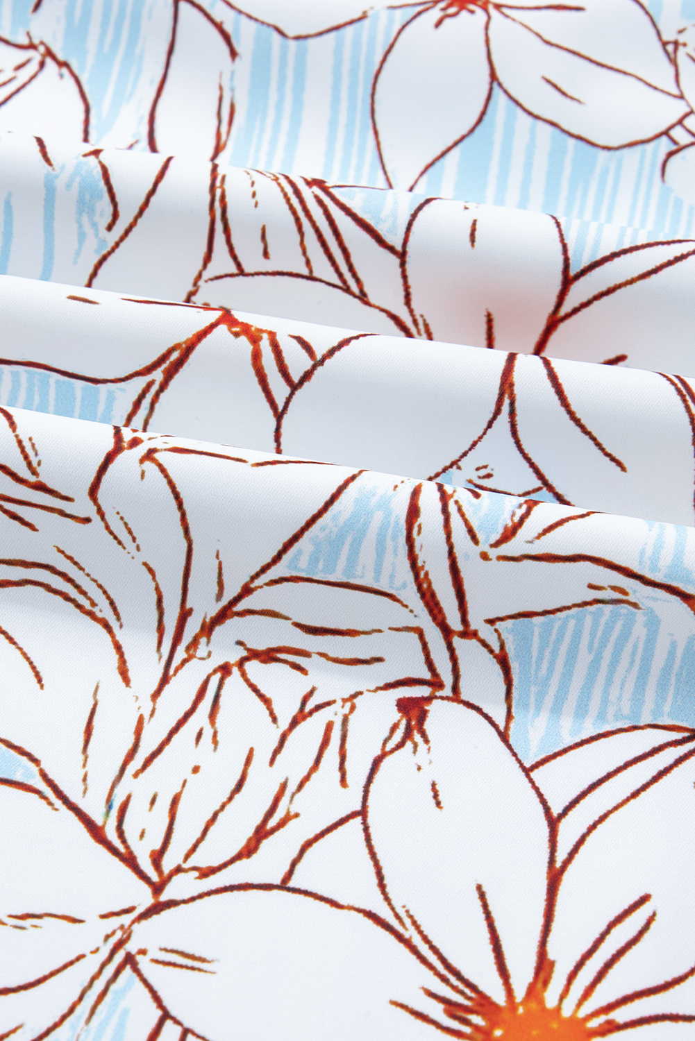 Brown Floral Print Tie Neck 3/4 Sleeve Mini Dress - Image 7