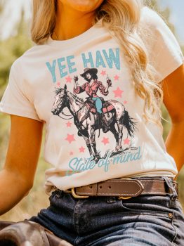 White YEE HAW State of mind Cowgirl Graphic Western Fashion Tee