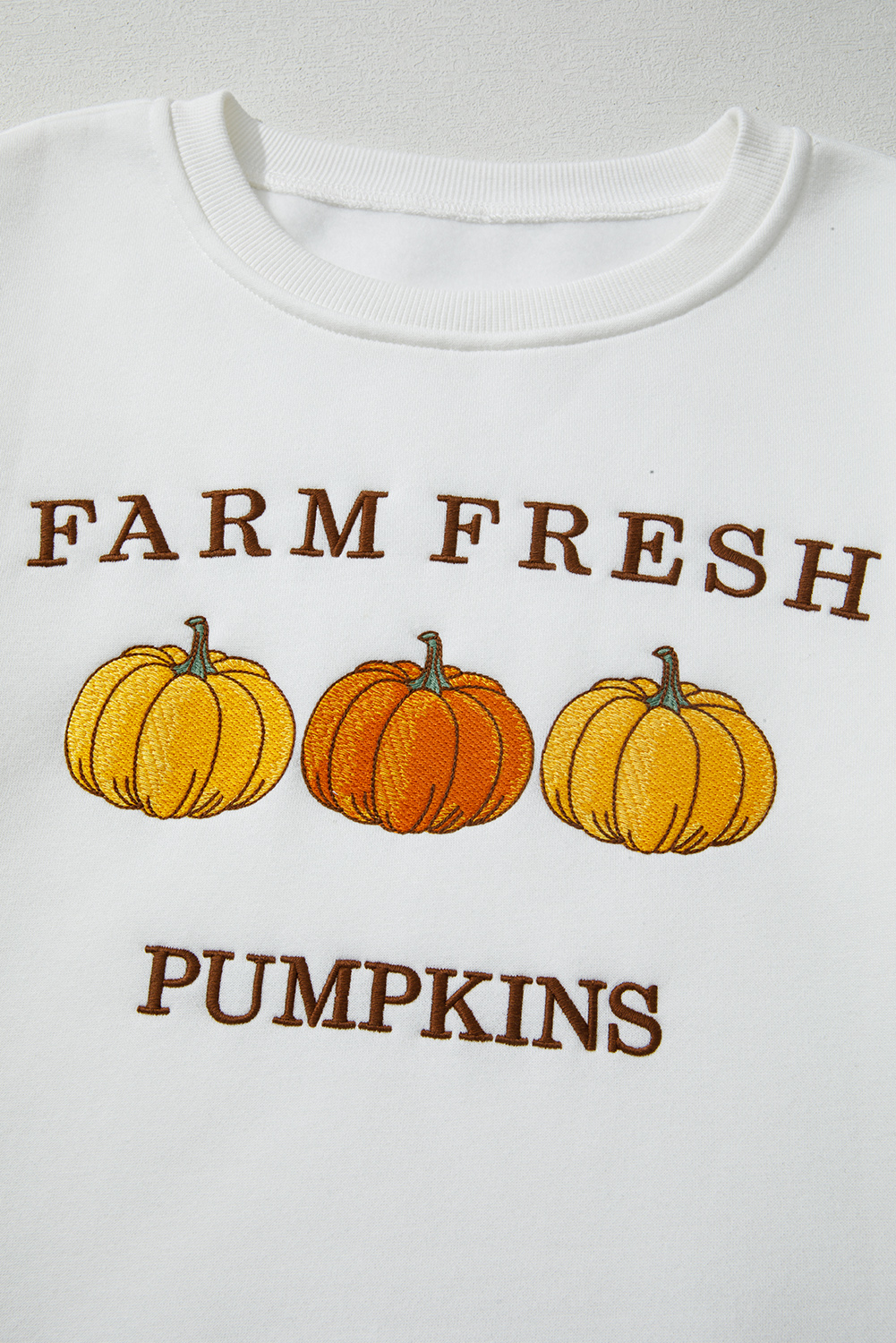 White FARM FRESH PUMPKINS Embroidered Graphic Thanksgiving Holiday Sweatshirt - Image 7