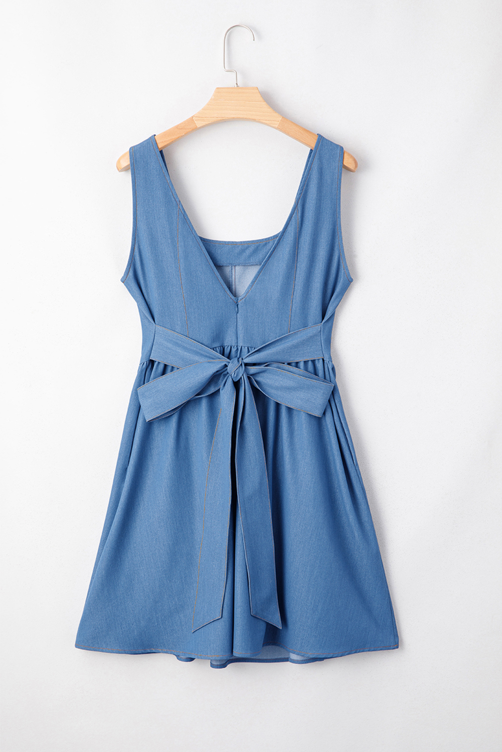 Myosotis Square Neck Pleated Waist V Cut Backless Tied Fit and Flare Dress - Image 3