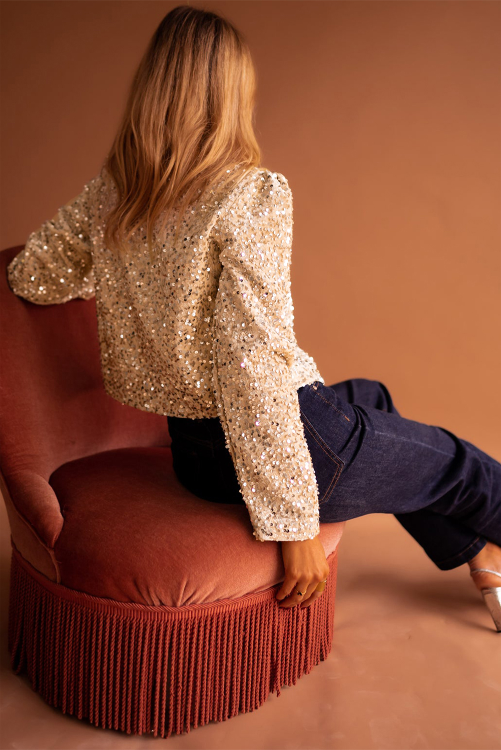 Golden Fleece Sequined Open Front Cropped Jacket - Image 2