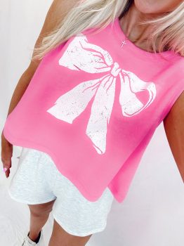 Sachet Pink Bow Print Boxy Fit Tank Top