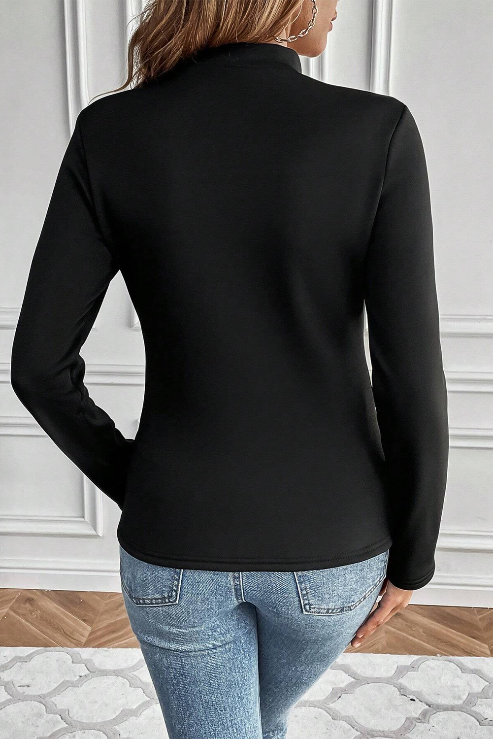 Black Mock Neck Thermal Lined Long Sleeve Tee - Image 2