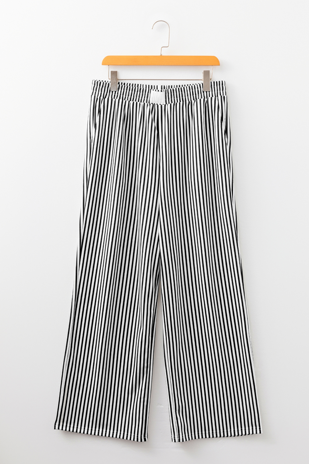 Black Stripe Elastic High Waist Pocketed Loose Pants - Image 2