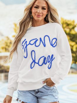 White Tinsel Game Day Drop Shoulder Graphic Sweatshirt