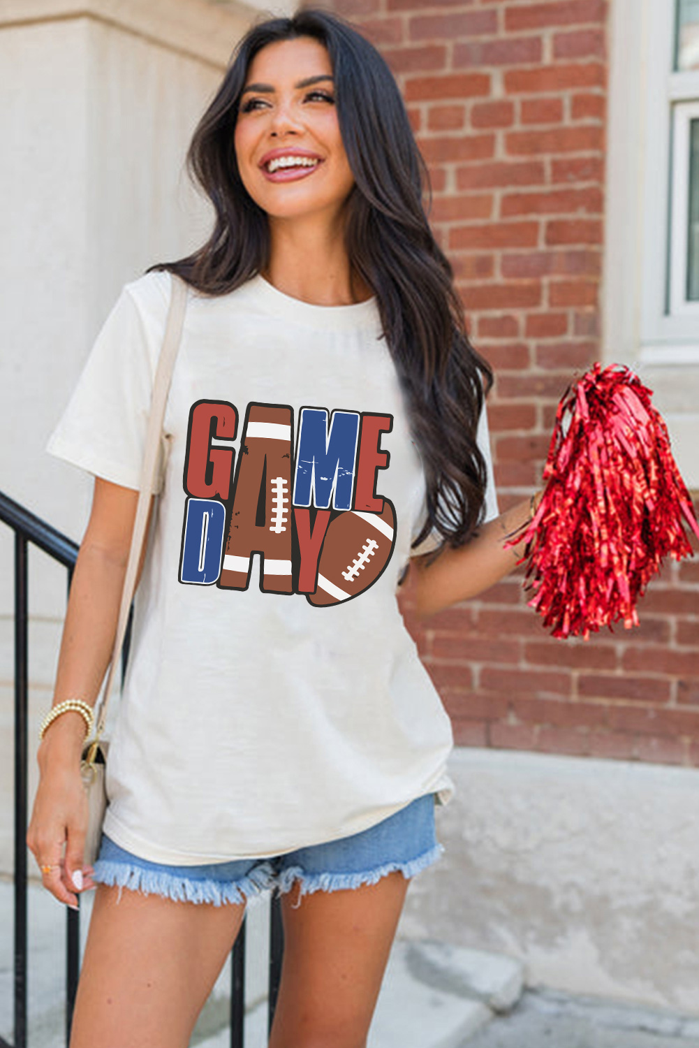 White GAME DAY Football Letter Graphic T Shirt - Image 4