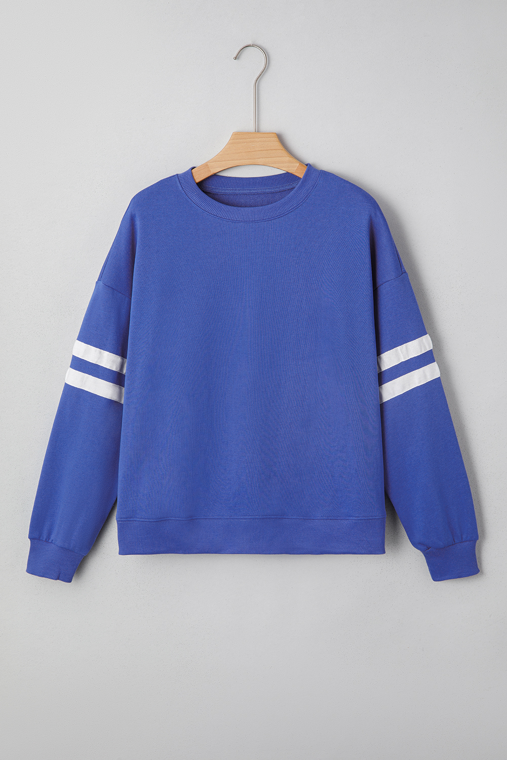 Sky Blue Varsity Striped Detail Drop Shoulder Oversized Sweatshirt - Image 2