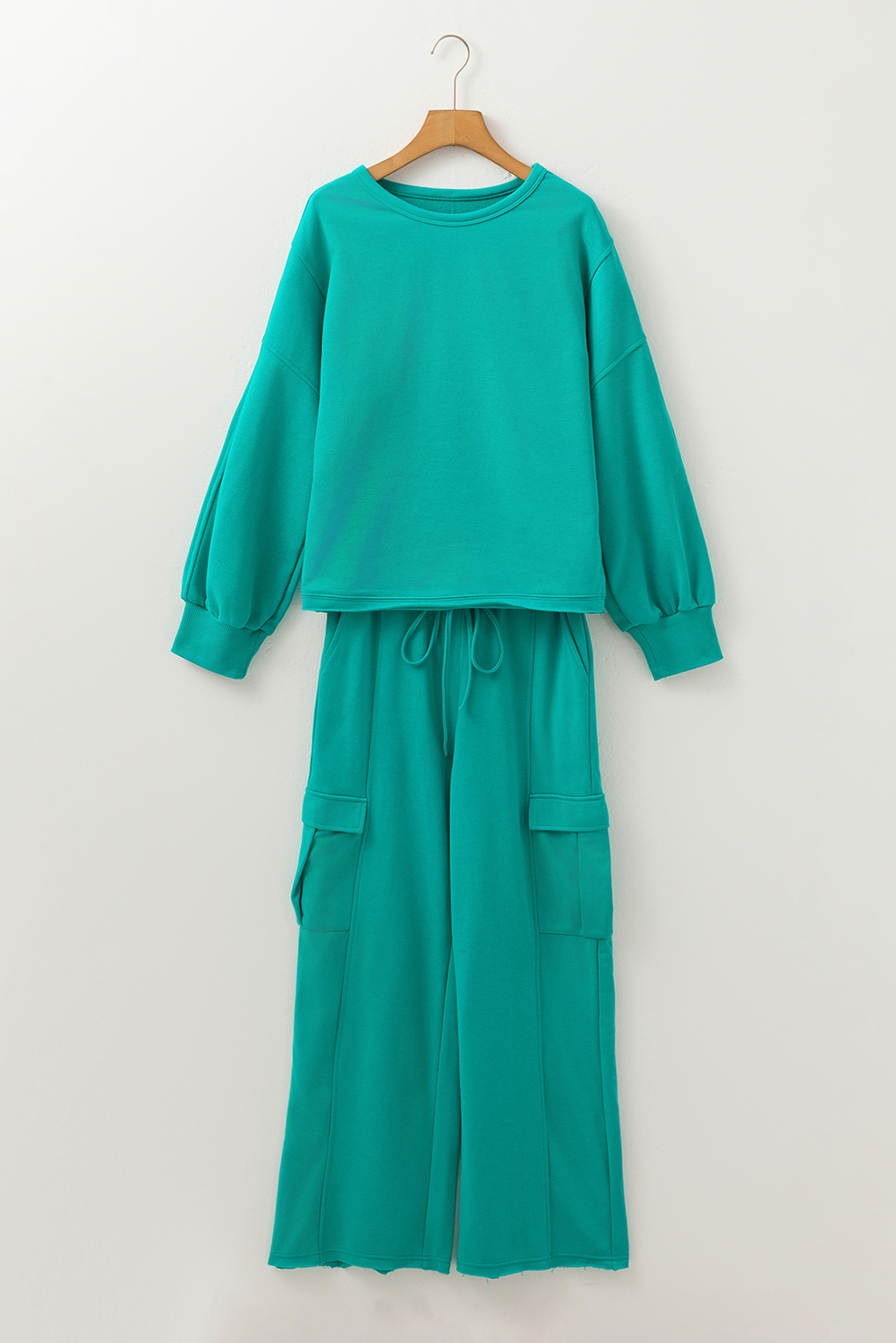 Solid Color Pullover Top and Cargo Pants Set - Image 6