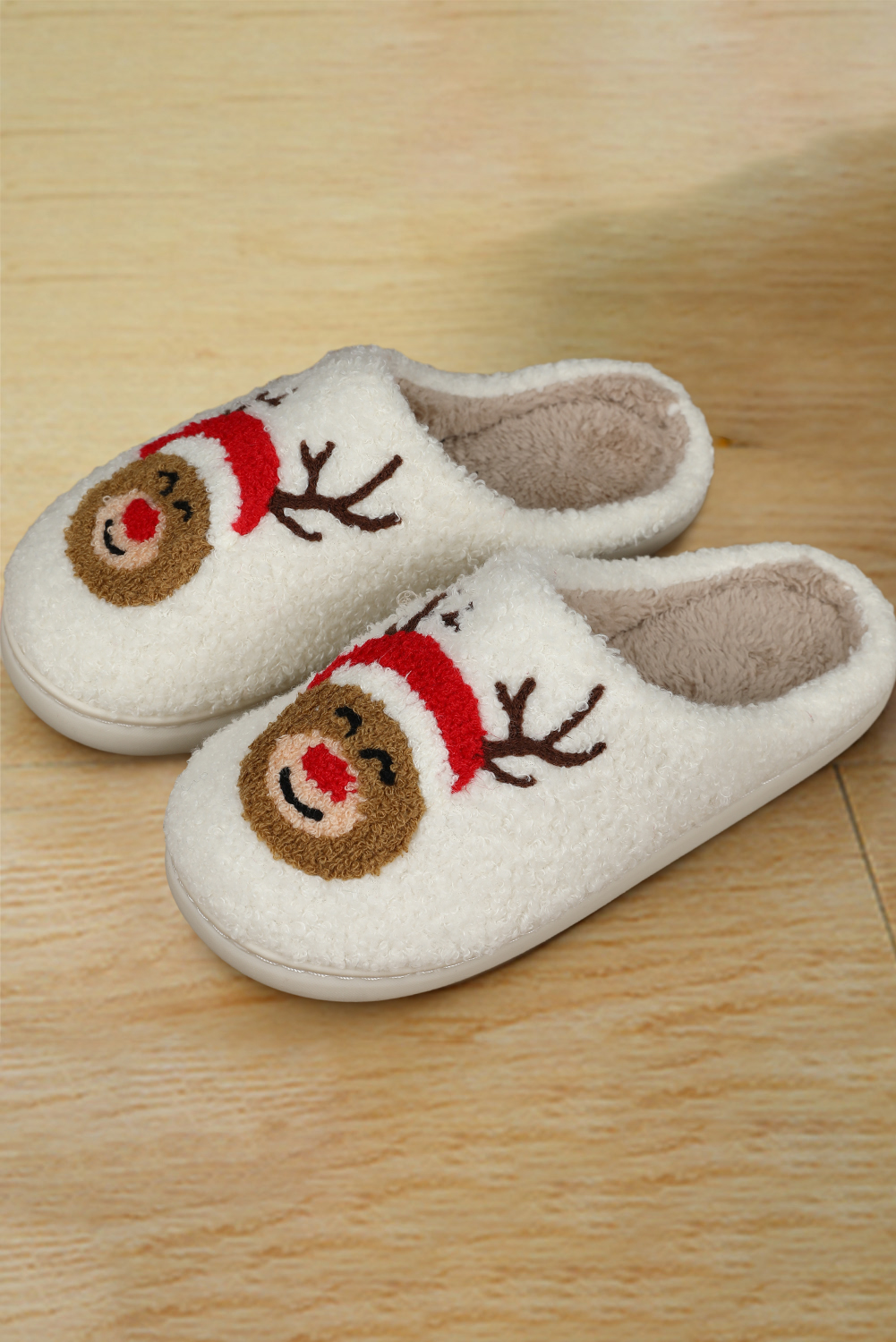 White Christmas Deer Home Indoor Plush Slippers - Image 5
