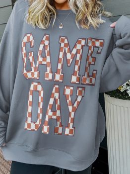Sleet GAME DAY Checkered Letter Graphic Oversize Sweatshirt