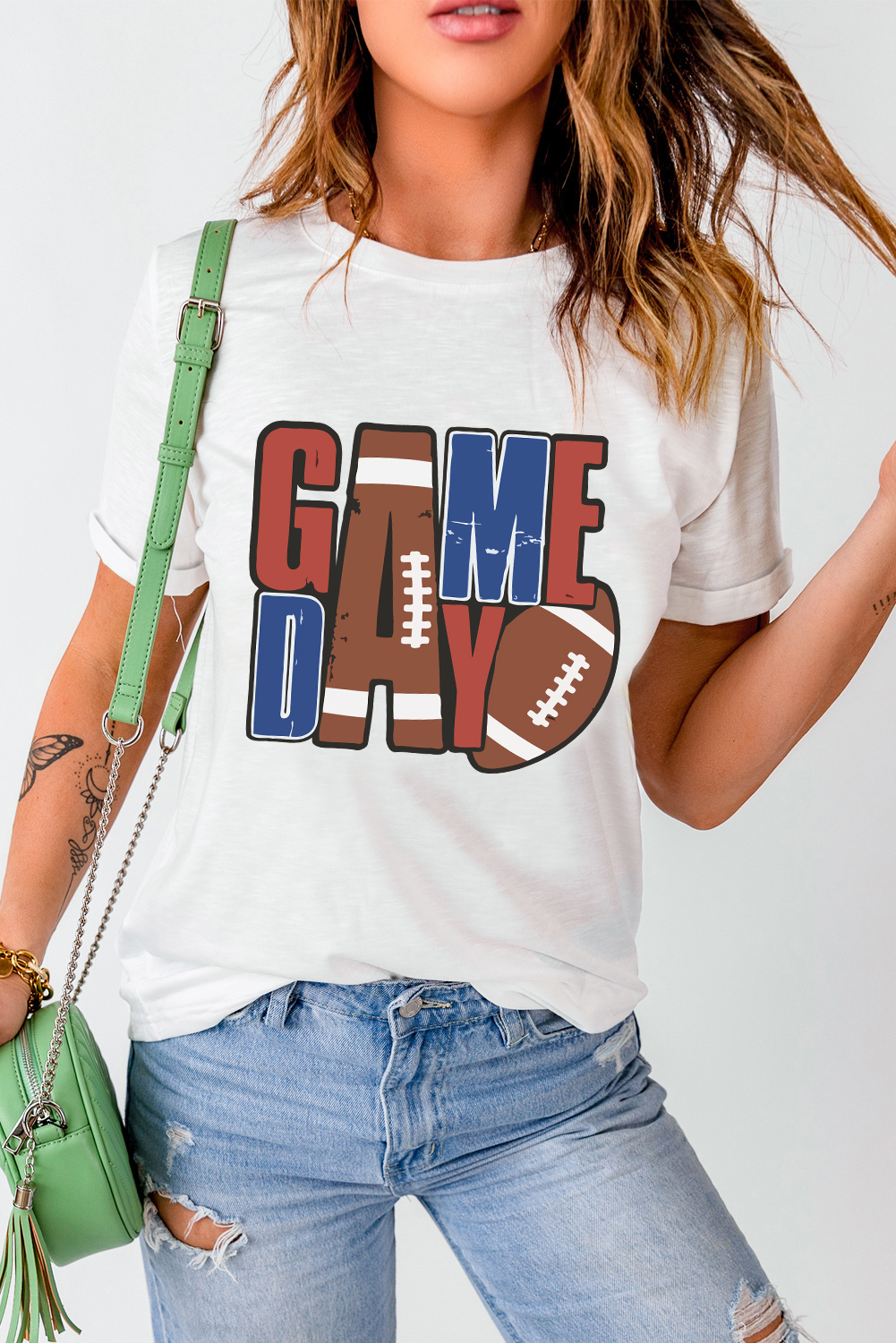 White GAME DAY Football Letter Graphic T Shirt - Image 5
