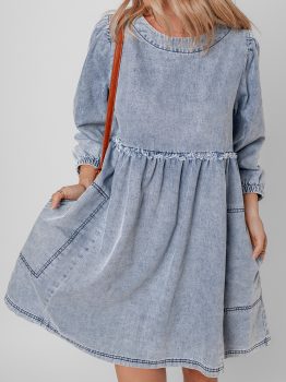Beau Blue Light Wash High Waist Loose Fit Denim Mini Dress