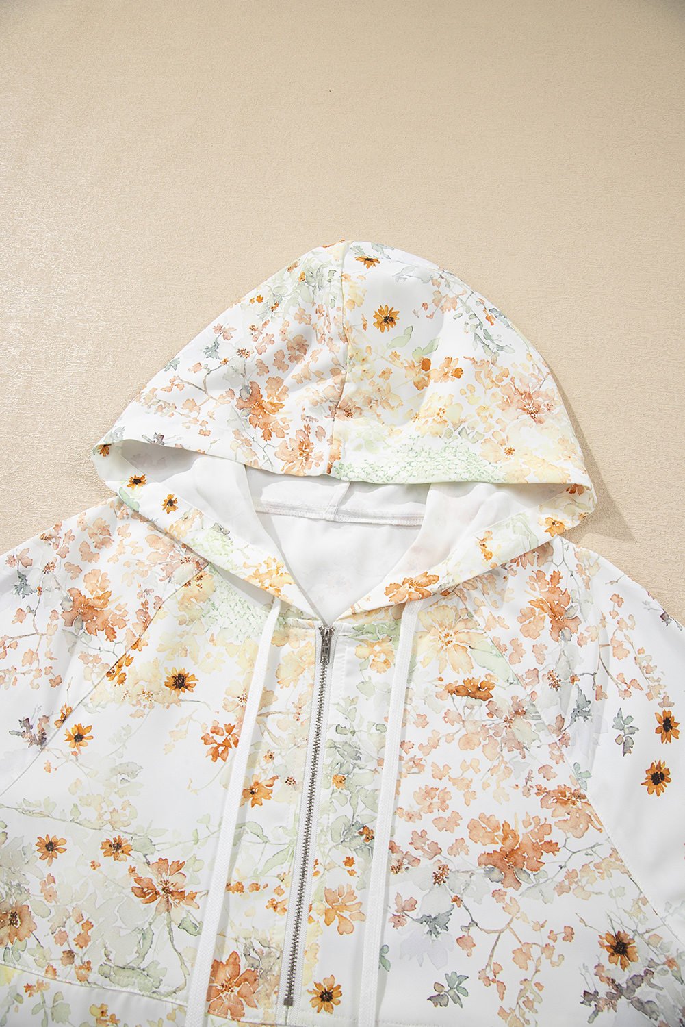 Yellow Floral Print Half Zip Hooded Long Sleeve Top - Image 4