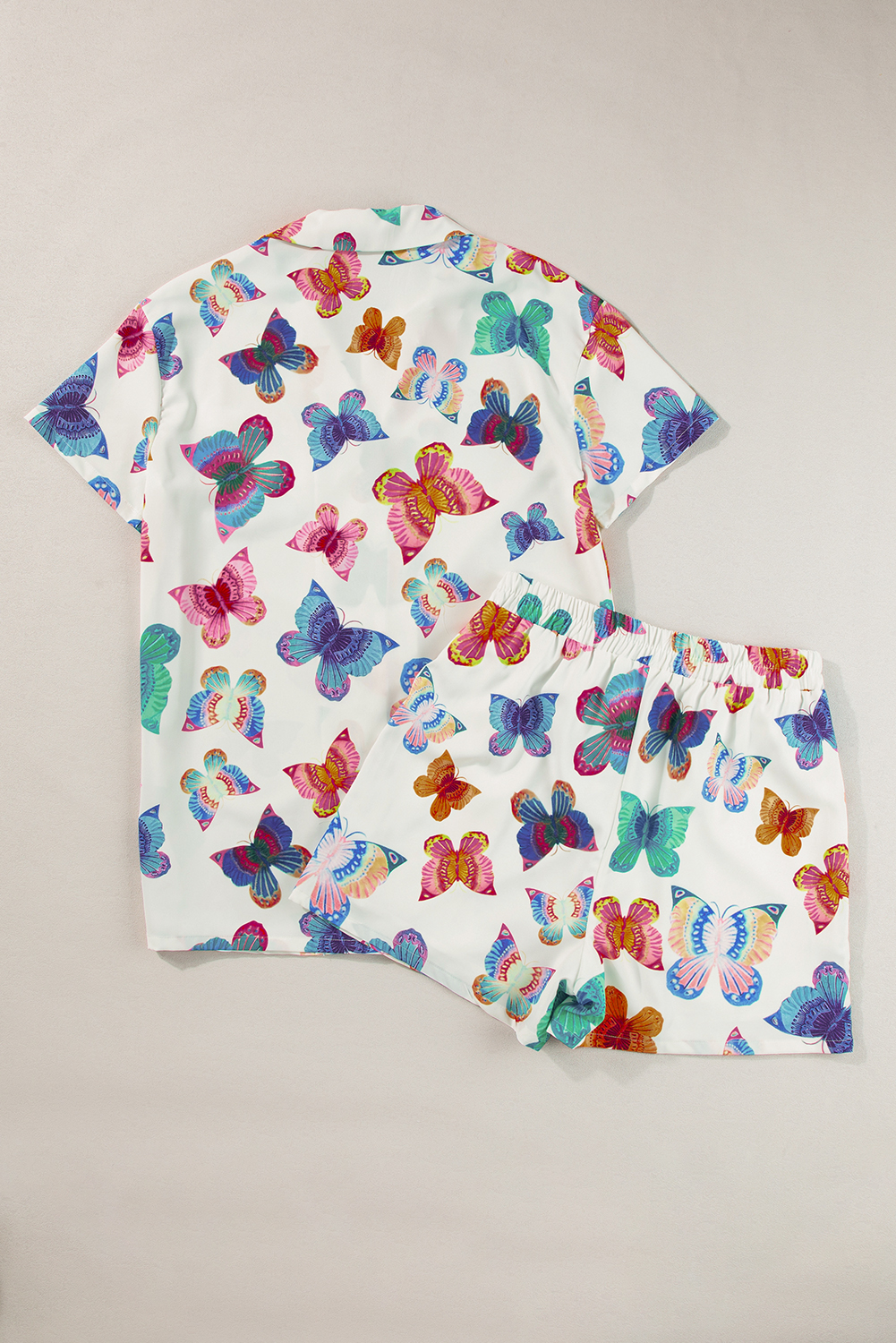Multicolour Butterfly Pattern Short Sleeve Shirt Pajamas Set - Image 6