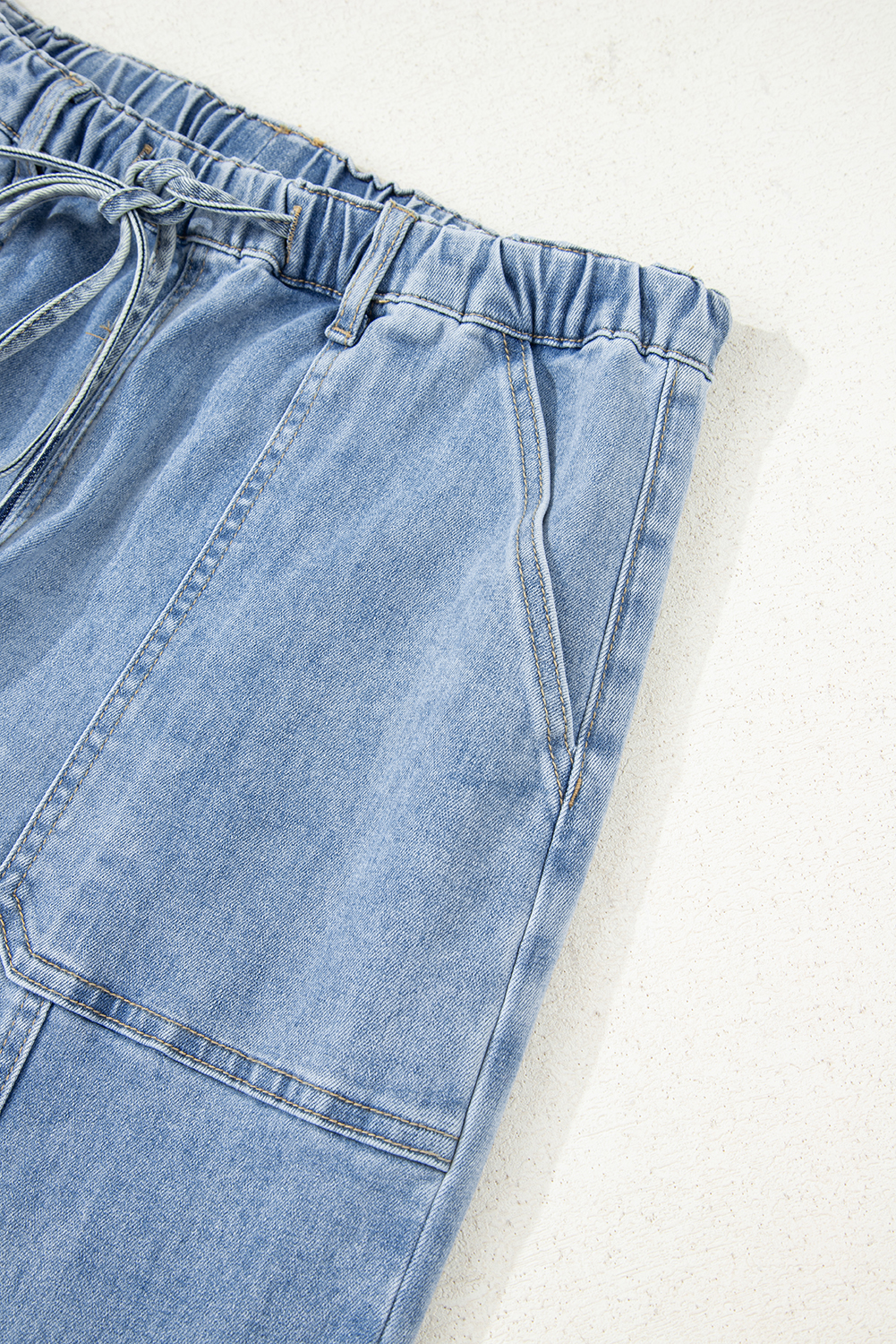 Beau Blue Drawstring Seam Detail Raw Hem Wide Leg Denim Pants - Image 6