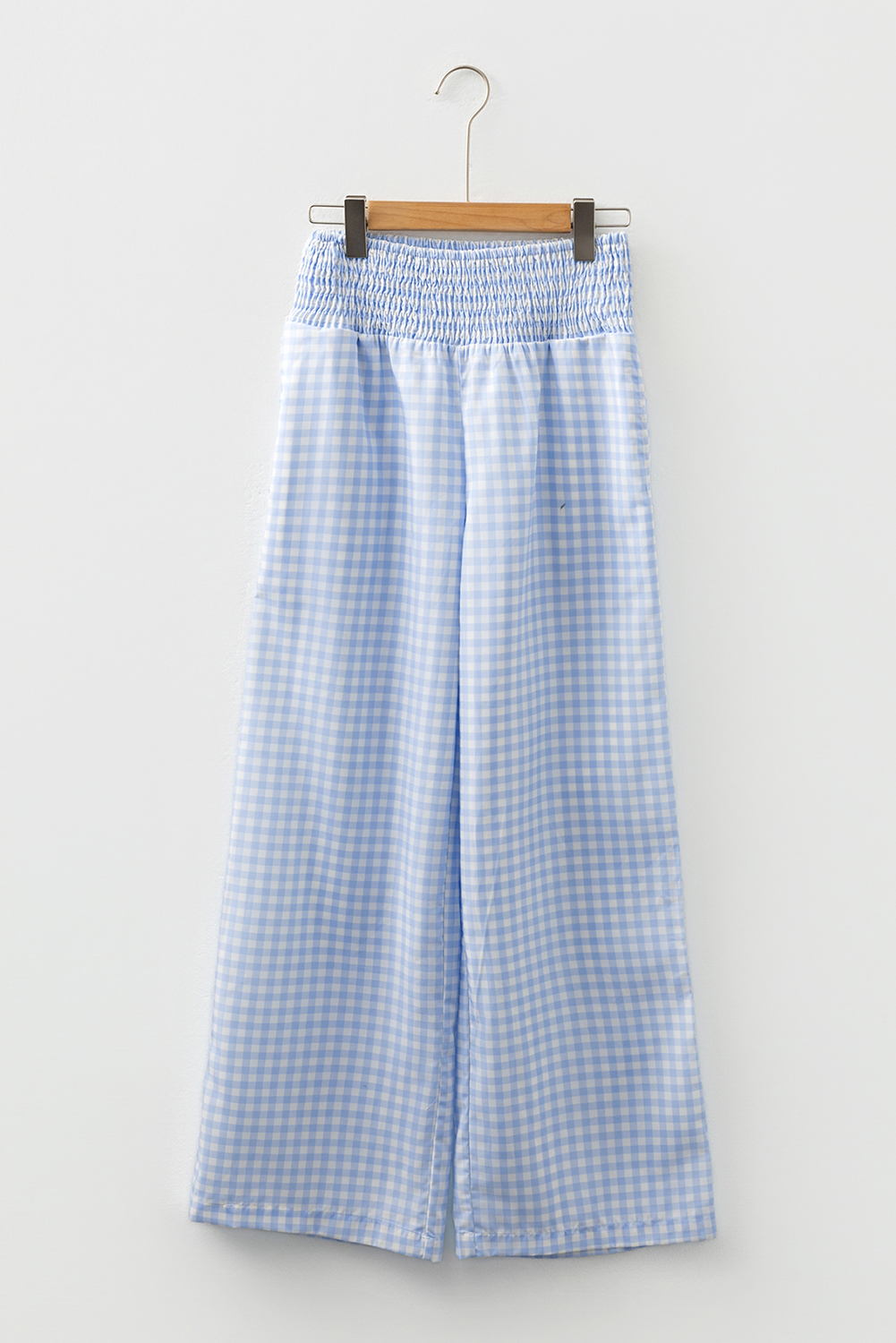 Myosotis Plaid Print Smocked High Waist Womens Loose Pants - Image 5