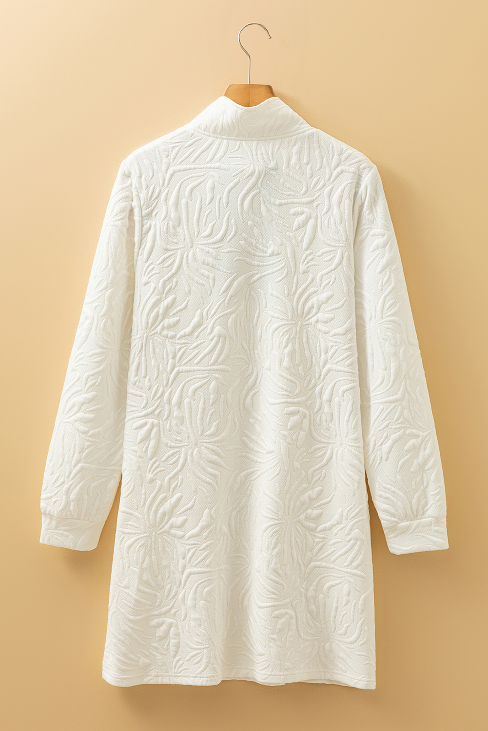 White Jacquard Textured Quarter Zipper Shift Mini Dress - Image 3