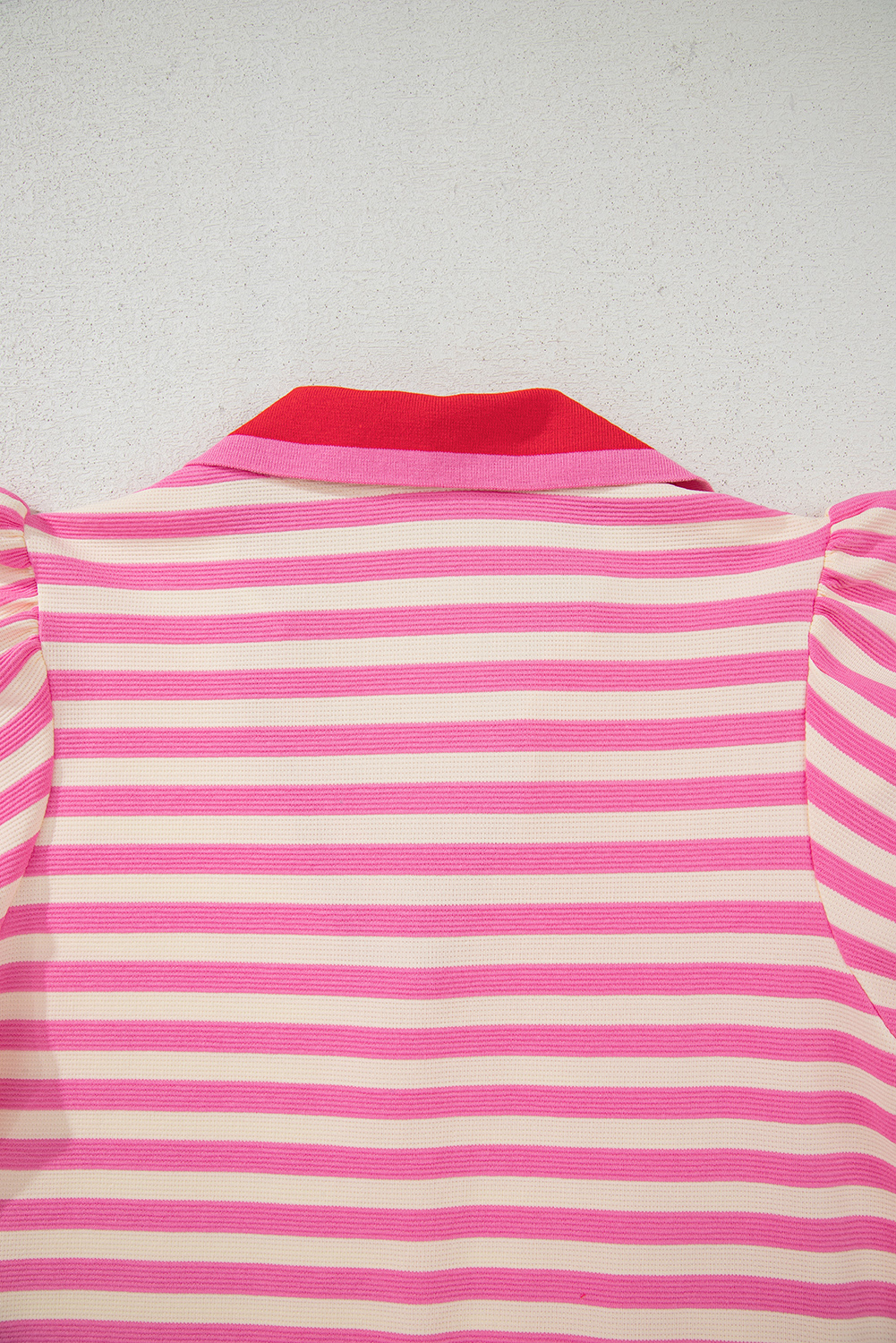 Sachet Pink Stripe Print Contrast Collar Split Neck Flutter Sleeve Short Dress - Image 7
