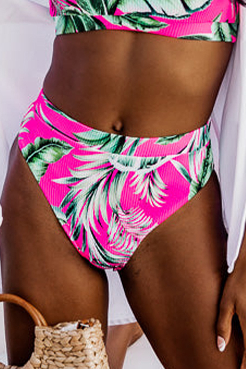 Rose Tropical Print Textured Bikini Bottoms - Image 4
