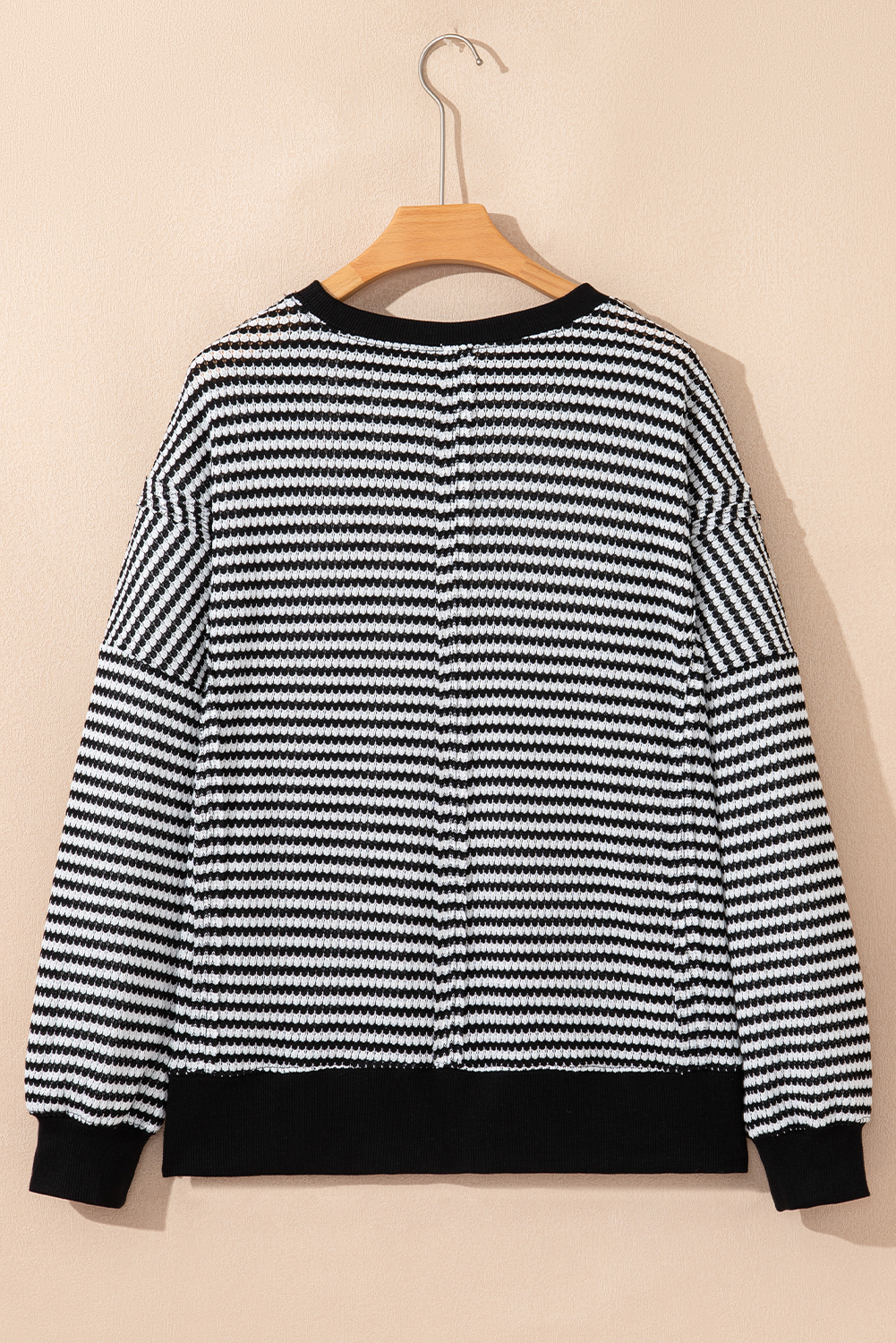 Black Stripe Ribbed Trim Drop Shoulder Long Sleeve Oversize Top - Image 4