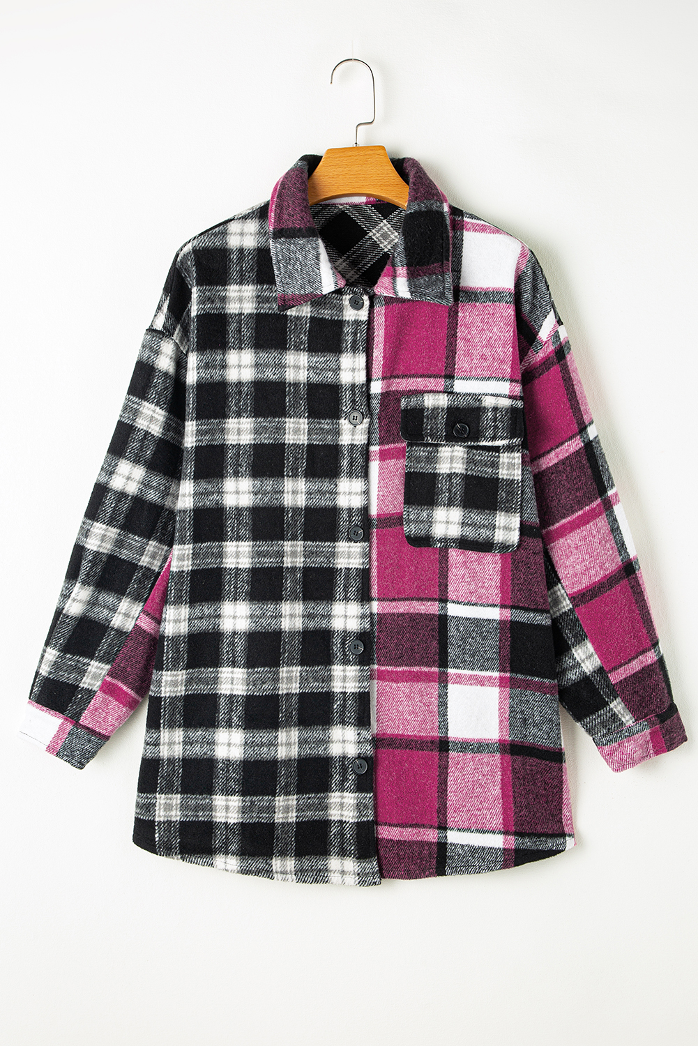 Black Plaid Colorblock Loose Shacket - Image 4