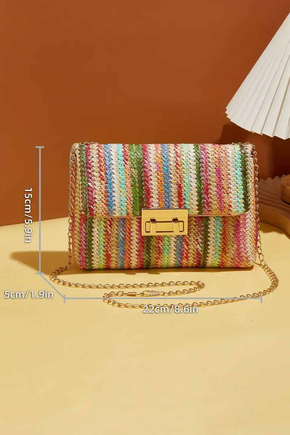 Strawberry Pink Bohemian Woven Gold Chain Shoulder Bag - Image 7
