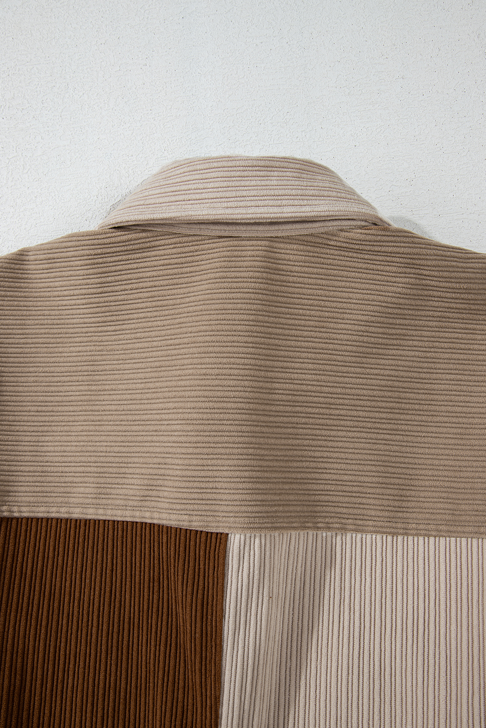 Brown Color Block Chest Pockets Buttoned Corduroy Shacket - Image 6