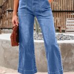 Sky Blue Cropped High Rise Wide Leg Jeans