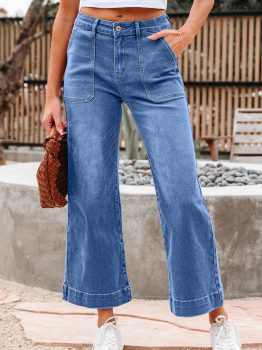 Sky Blue Cropped High Rise Wide Leg Jeans