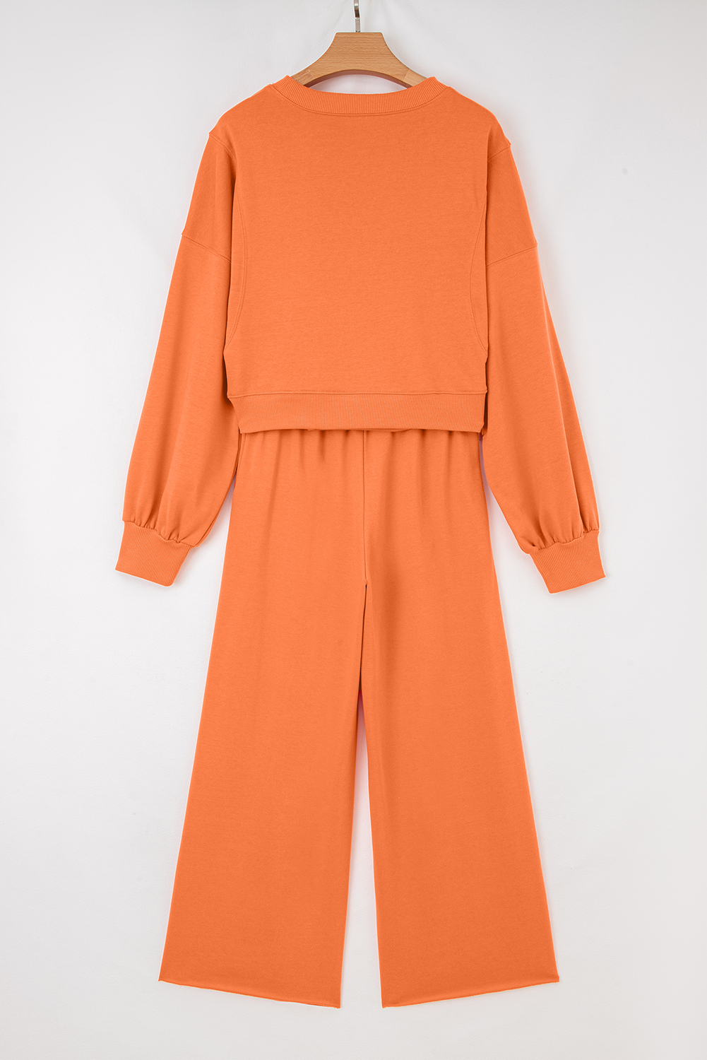 Flamingo Drop Shoulder Puff Sleeve Crop Pullover Drawstring Wide Leg Pants Set - Image 8