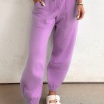 Lilac Drawstring Elastic Waistband Solid Color Jogger Pants