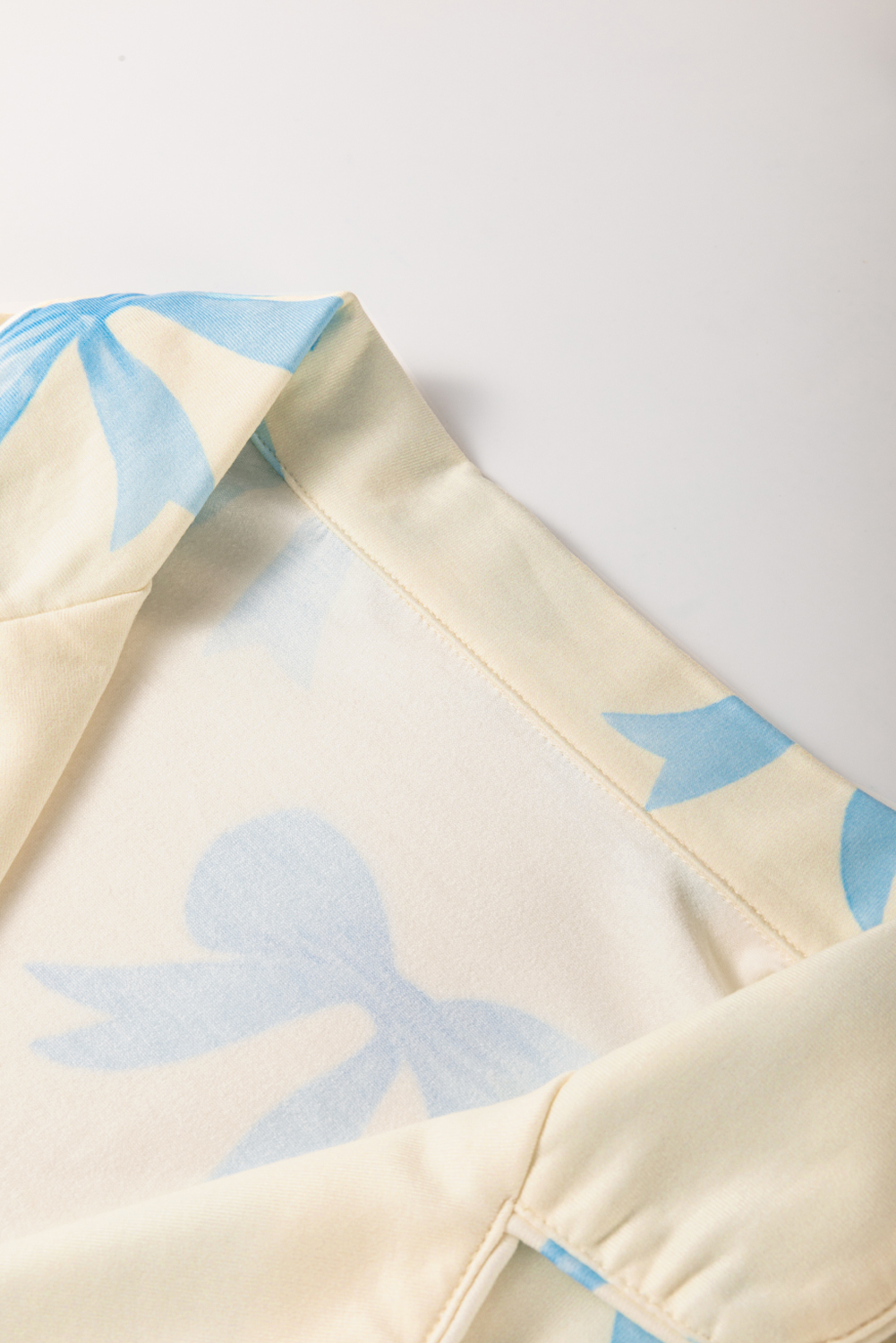 Yellow Bow Printed Short Sleeve Shirt Shorts Pajama Set - Image 6