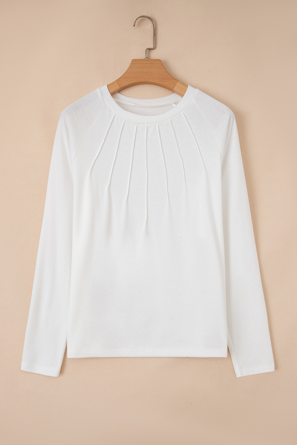 White Solid Color Seam Detail Raglan Long Sleeve Top - Image 5